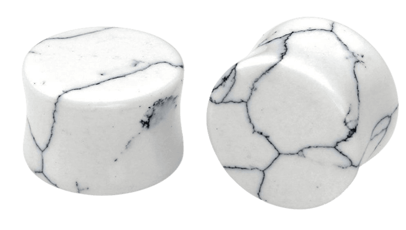 HQLA 1 Pair White Howlite Organic Natural Stone Double Flared Flesh Tunnels Ear Plugs Gauges Stretcher Expander [1541590166-112651] - $4.64