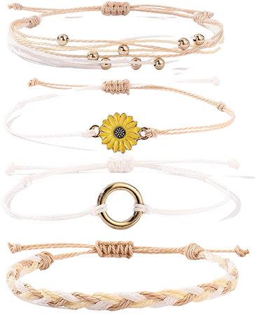 Amazon.com: Sunflower String Bracelet Handmade Braided Rope Charms Boho Surfer Bracelet for Teen Girls Women(Wheat): Clothing, Shoes & Jewelry
