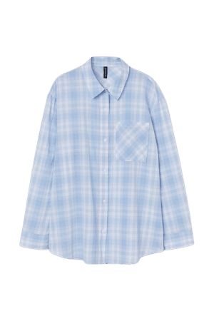 Oversized Cotton Shirt - Light blue/white plaid - Ladies | H&M US