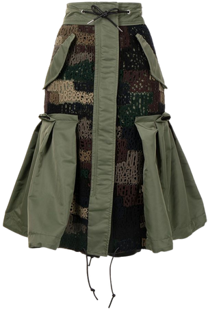Shop sacai camouflage ruffle-hem midi skirt with Express Delivery - FARFETCH