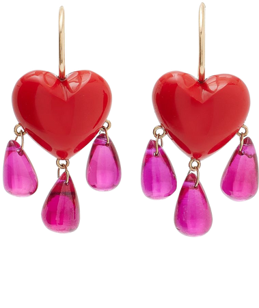 The Bleeding Hearts 14k Gold, Ruby & Coral Earrings By Rachel Quinn | Moda Operandi