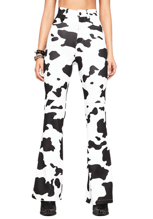 Cow Print High Rise Pants - Black White | Dolls Kill