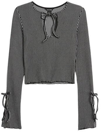 Two-tone rib knit long sleeve top - Black & white - Monki WW