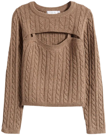 All in Favor Cable Crewneck Cutout Sweater | Nordstrom