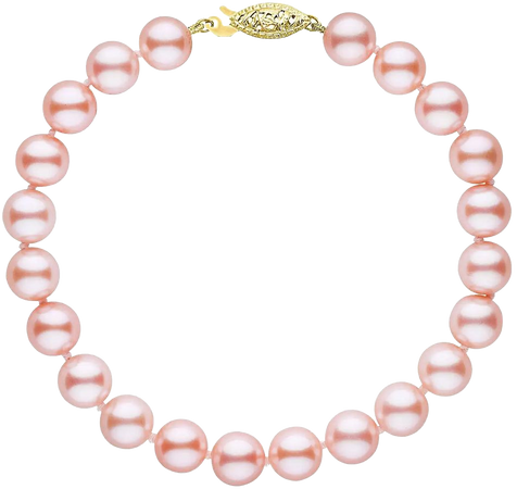 14 Karat Yellow Gold and Cultured Freshwater Natural Pink Pearl Bracelet