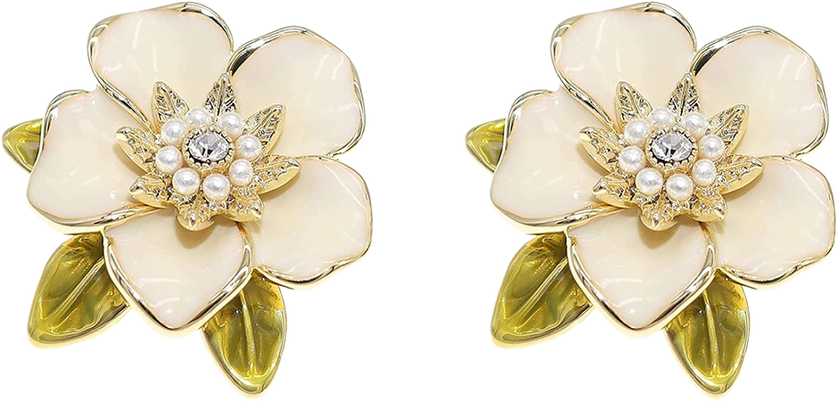 Amazon.com: JeanBeau Statement White Flower Stud Earrings for Women Girls - Fashion Fall Eye catching Enamel - leaves tiny pearls cubic zirconia - Gold plated Cute Big Floral Studs Jewelry Gift: Clothing, Shoes & Jewelry
