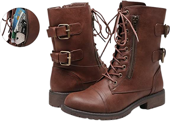 Amazon.com | Vepose Women's 29 Mid Calf Boots Black Combat Military Credit Card Wallet Pocket Boot Size 8(CJY929 black 08) | Mid-Calf