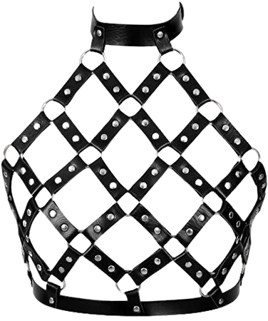 *clipped by @luci-her* Women Punk Leather Harness Bra Body Cage Crop Tops Bondage Waist Belt