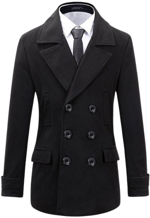 Mens Wool Slim Fit Double Breasted Half Trench Coat - Black - CX128A00TC1