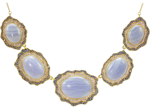 Lauren Harper Blue Agate, Sapphire, Gold Statement Necklace For Sale at 1stdibs