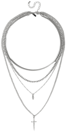 **Silver Dagger and Skull Multirow Necklace | Topshop