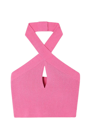 Pink Cropped cutout ribbed-knit halterneck top | Balmain | NET-A-PORTER
