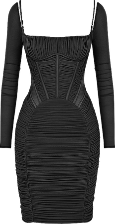 Clothing : Midi Dresses : 'Freyja' Black Gathered Corset Dress