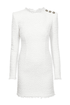 White Button-embellished tweed mini dress | Balmain | NET-A-PORTER