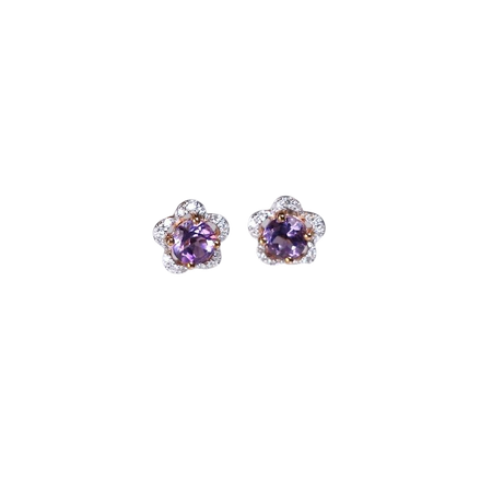 9K Rose Gold Amethyst Flower Earrings Studs Rose Gold 4mm | Etsy