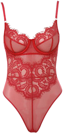 Intimates : 'Nadia' Red Lace Bodysuit