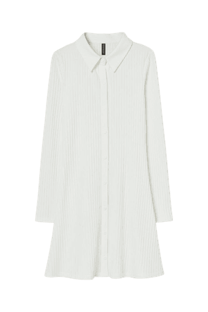 Ribbed Shirt Dress - White - Ladies | H&M US