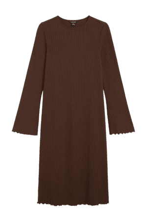 Ribbed brown flared sleeve dress - Brown - Monki WW