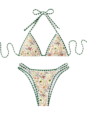 Plants Print Halter Triangle Bikini Swimsuit | SHEIN USA