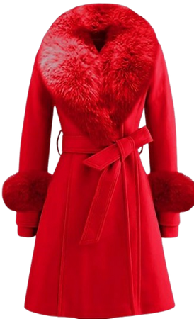 red faux fur wool coat