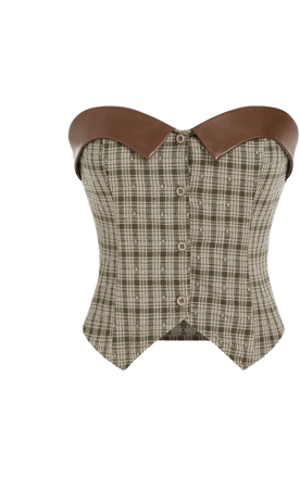 Faux Leather Check Button Tube Top - Cider