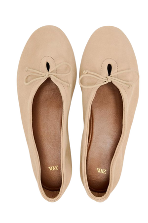 FAUX SUEDE BALLET FLATS WITH BOW - Beige | ZARA United States
