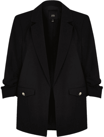 Black ruched sleeve blazer | River Island