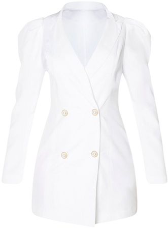 White Puff Sleeve Pearl Button Blazer Dress | PrettyLittleThing USA