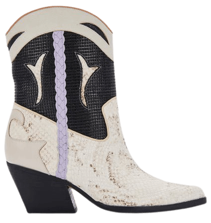 LORAL BOOTIES IN BLACK/ WHITE SNAKE PRINT LEATHER – Dolce Vita
