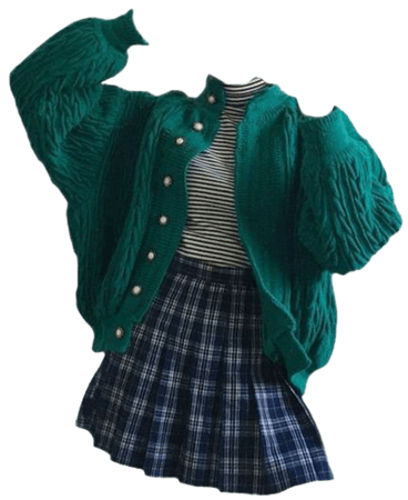 green sweater blue skirt