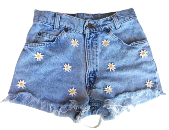 High Waisted Daisy Applique Denim Shorts