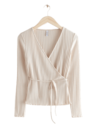Fitted Rib Wrap Top - Beige - Tops & T-shirts - & Other Stories