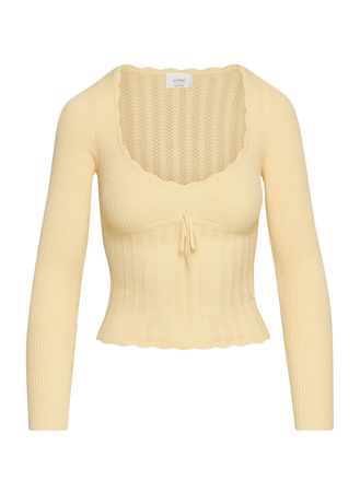 Aritzia Wilfred yellow long sleeve sweater top coquette crochet knit