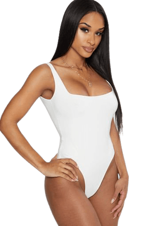 White Second Skin Square Neck Sleeveless Thong Bodysuit | PrettyLittleThing