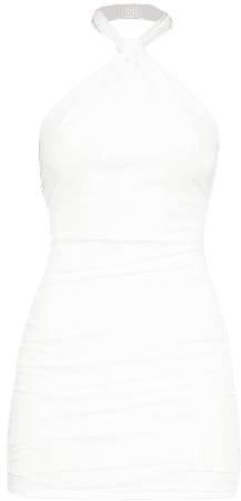 White Slinky Knotted Halterneck Bodycon Dress | PrettyLittleThing USA