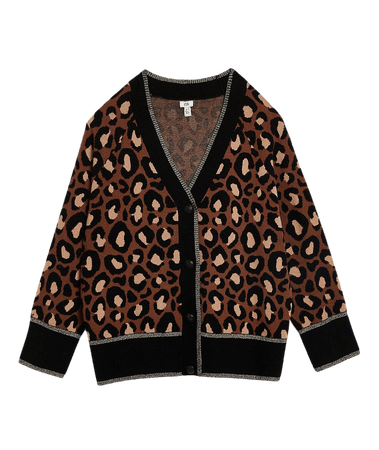Brown leopard print jacquard cardigan | River Island