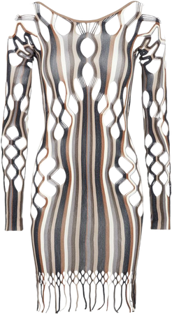 Krill Long-Sleeve Bodycon Mini Dress In Brown Stripe | POSTER GIRL