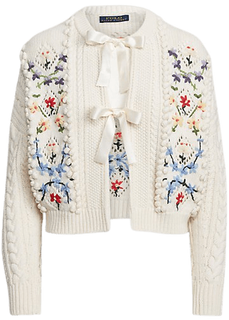 Embroidered Cable Wool-Blend Cardigan
