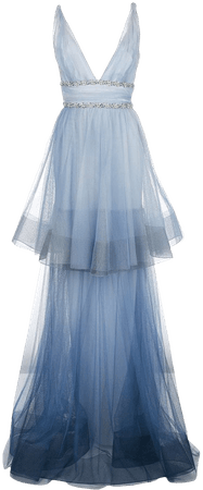Shop blue Marchesa Notte ombré tiered gown with Express Delivery - Farfetch