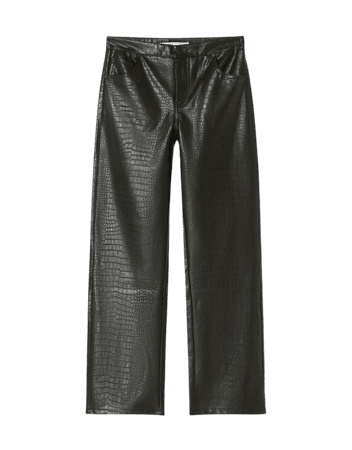 Croc texture leather look straight leg pants - Pants - Woman | Bershka