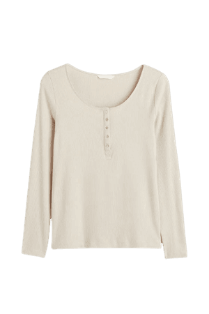 H&M+ Ribbed Henley Shirt - Light beige - Ladies | H&M US