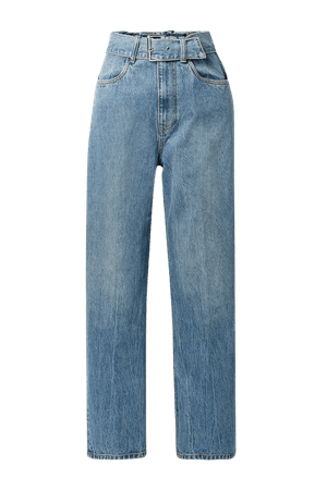 Light denim Belted distressed high-rise straight-leg jeans | ALEXANDER WANG | NET-A-PORTER