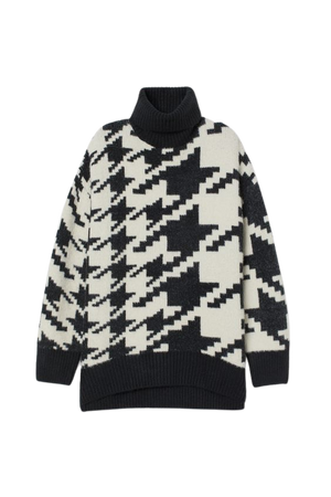 Jacquard-knit Sweater - Black/houndstooth-patterned - Ladies | H&M US