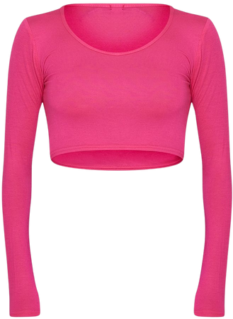 Hot Pink Long Sleeve V Neck Crop Top | Tops | PrettyLittleThing USA