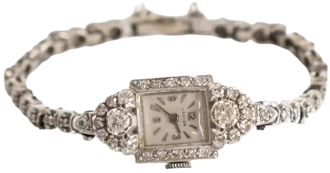 Vintage Ladys 14k White Gold Croton Diamond Watch For Sale at 1stDibs | croton diamond watch price, croton watches, antique womens watch