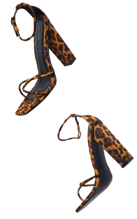 Leopard Square Toe Cross Strap Heel Block Sandal | PrettyLittleThing