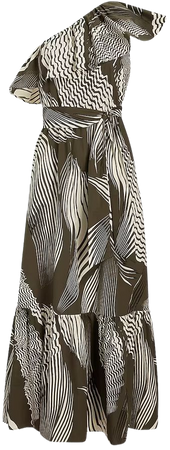 Printed One Shoulder Ruffle Tie Waist Maxi Dress | Express