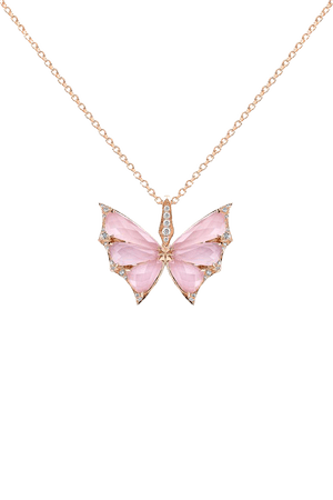 Stephen Webster - 18K Rose Gold Pavè Pink Opal Butterfly Necklace | Mitchell Stores