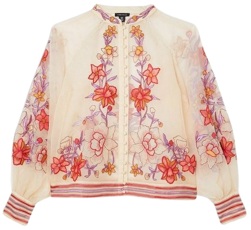 Floral Placed Embroidery Organdie Woven Blouse | Karen Millen