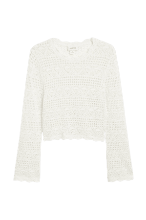 Long sleeved crochet top - White crochet - Knitted tops - Monki WW